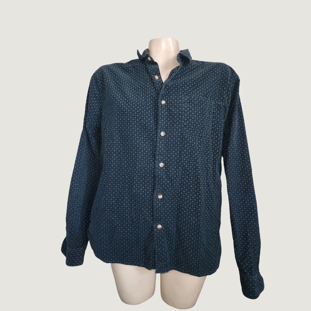 Urban Outfitters Mens Small Teal Corduroy Geometric Diamond Button Down Shirt